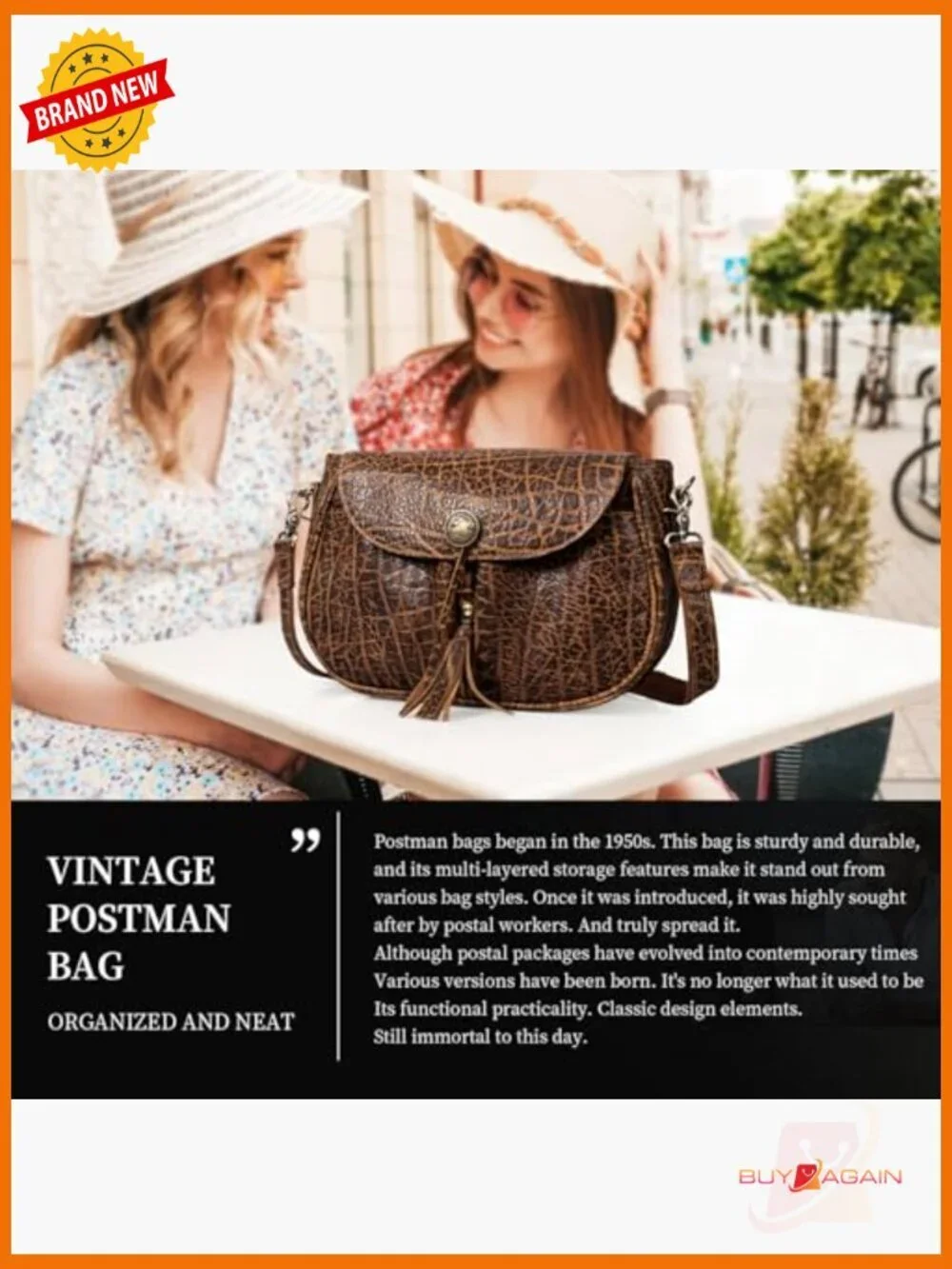 Vintage Full Grain Leather Crossbody Messenger Bag for Men Women